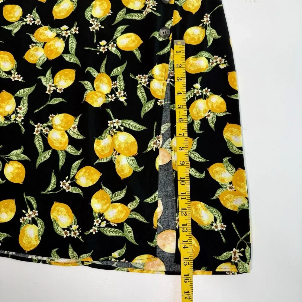 DIVIDED by H&M - Midi Skirt Women's Size 8 - Black Yellow Lemons Design Classic